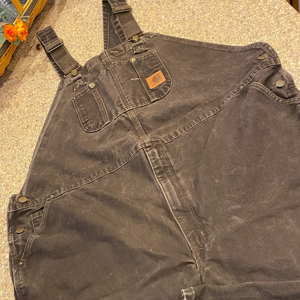 Carhartt Bib Overalls Brown 50x30 R06 DKB Canvas Workwear Utility MUSTY DIRTY